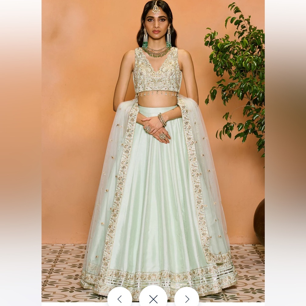 Elegant Mint Green Embroidered Lehenga - Picture 1 of 9